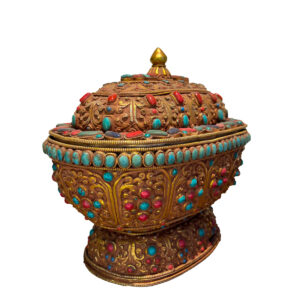 Handcrafted Nepali Stone-Inlay Bowl with Lid