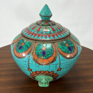 Handcrafted Nepali Stone-Inlay Bowl with Turquoise